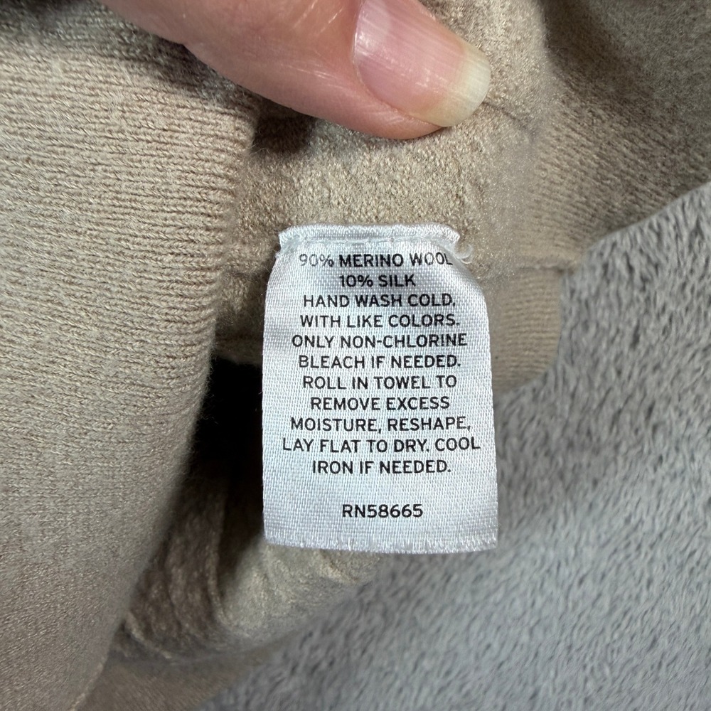 Nordstrom Polo Top Womens Medium Beige Merino Wool Silk Blend Ribbed Casual - Picture 5 of 9